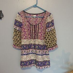 Edme & Esyllte Anthropologie Silk Floral Peasant Top Three Quarter Sleeves 8